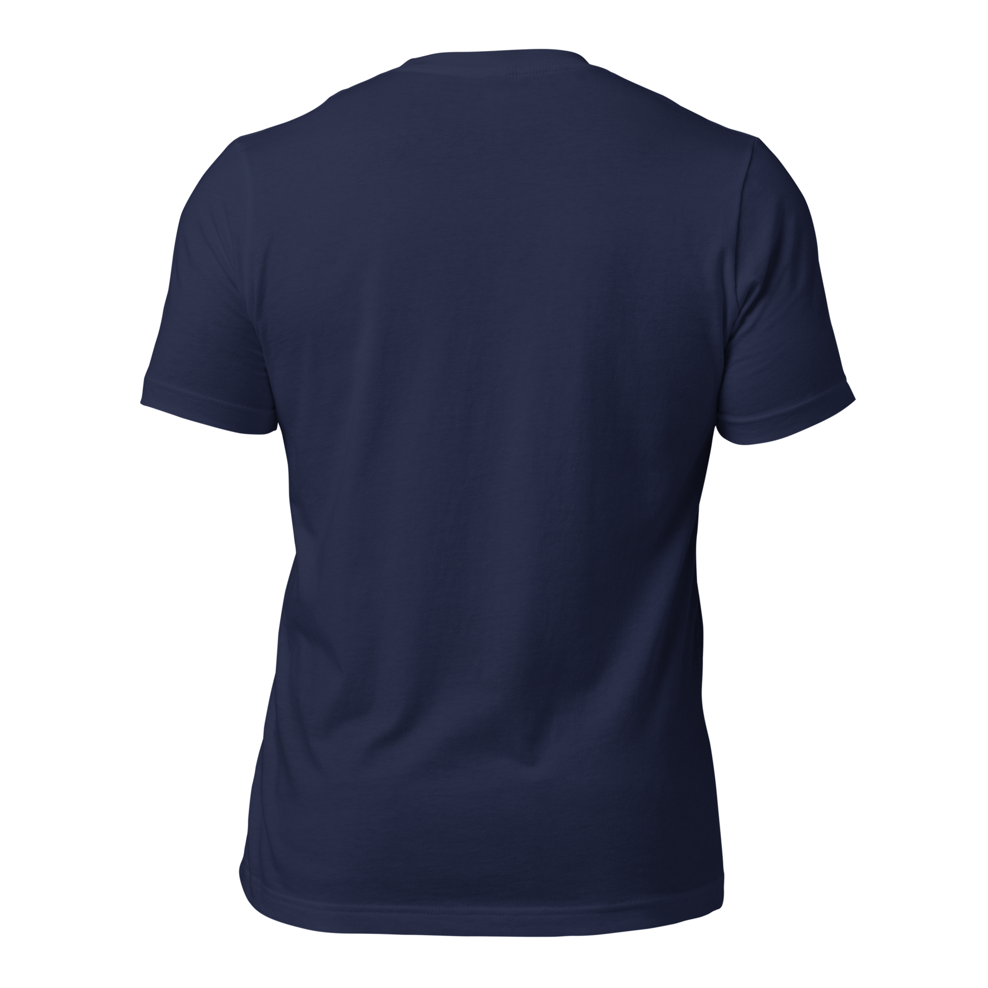 Unisex navy t-shirt showcasing the back design