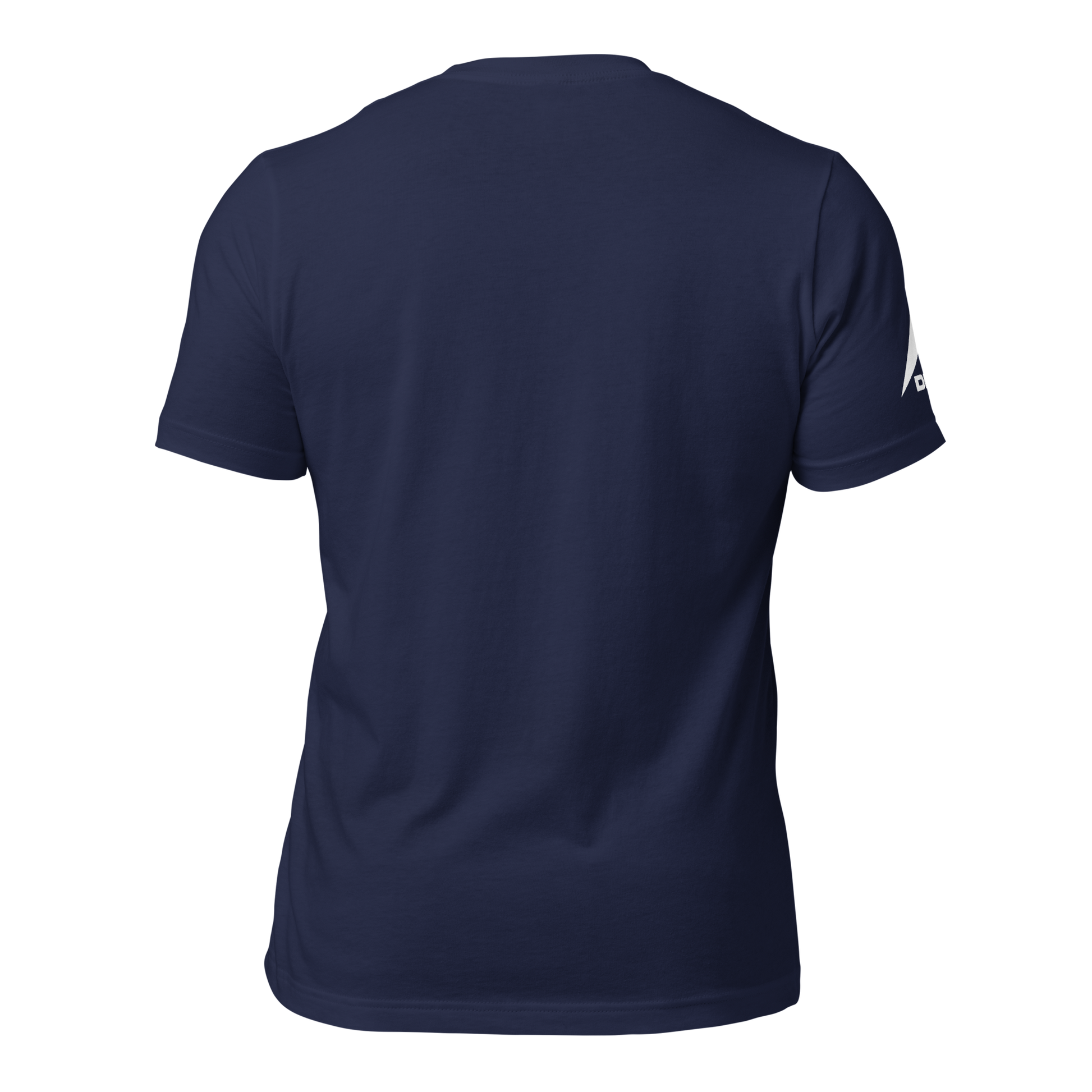Navy unisex t-shirt featuring a minimalist design, showcasing the back view
