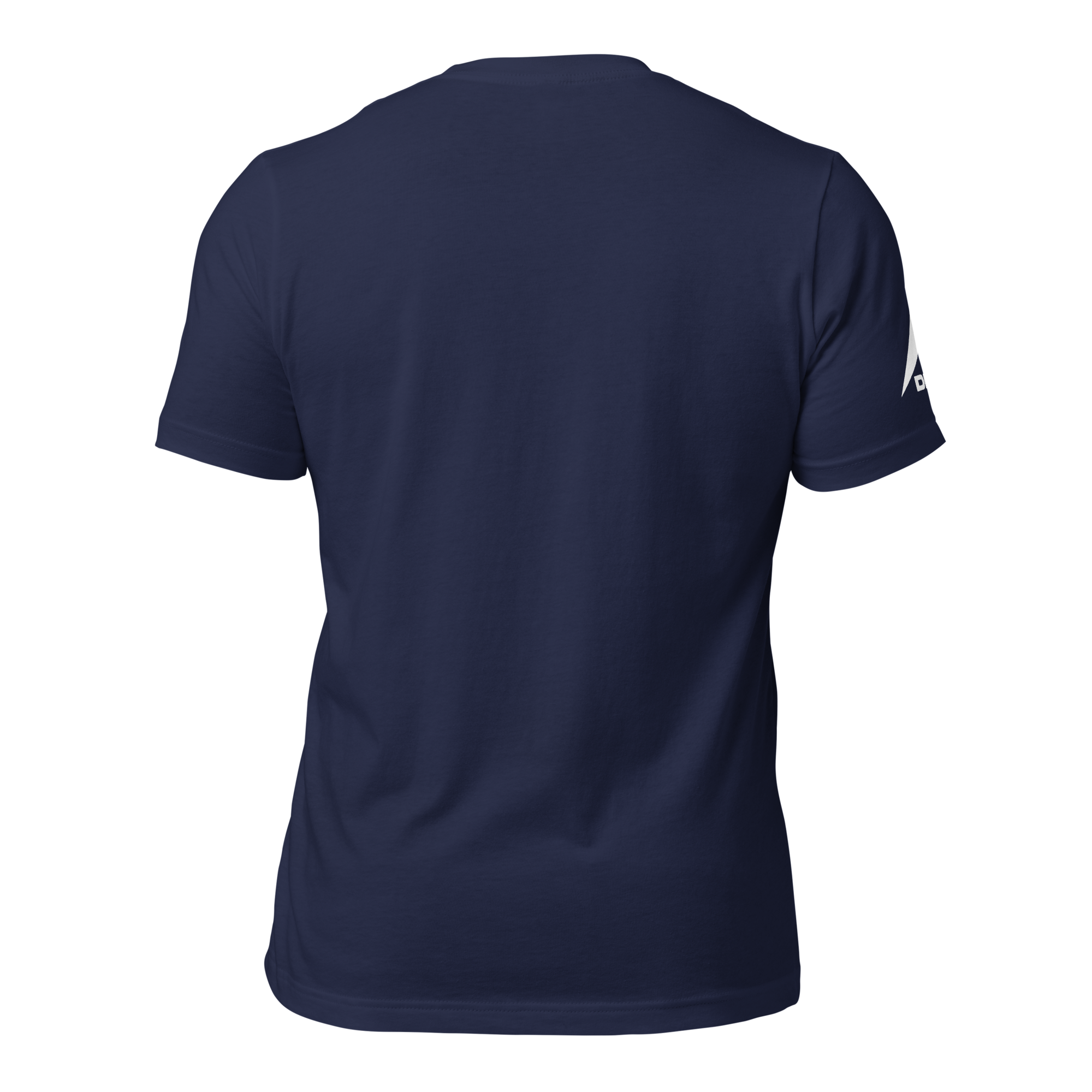 Navy unisex t-shirt featuring a minimalist design, showcasing the back view