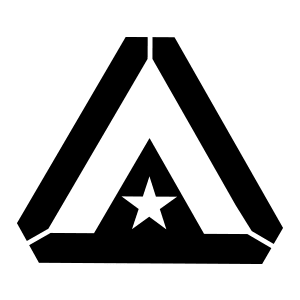 A bold, black triangular emblem with a small white star centered in the bottom inner point