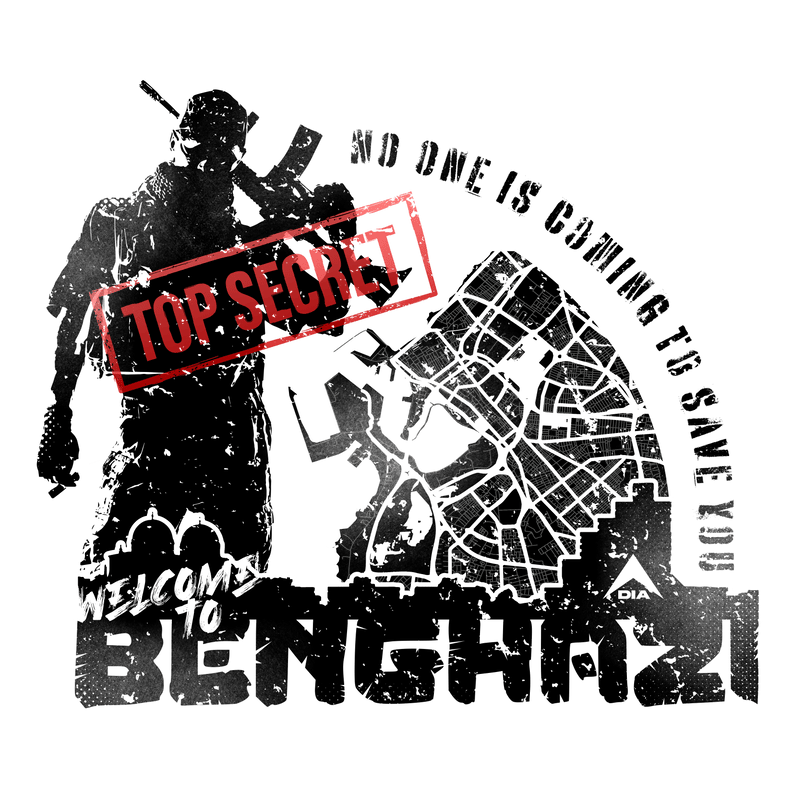 A red "TOP SECRET" stamp overlaying a grey city map of Benghazi.