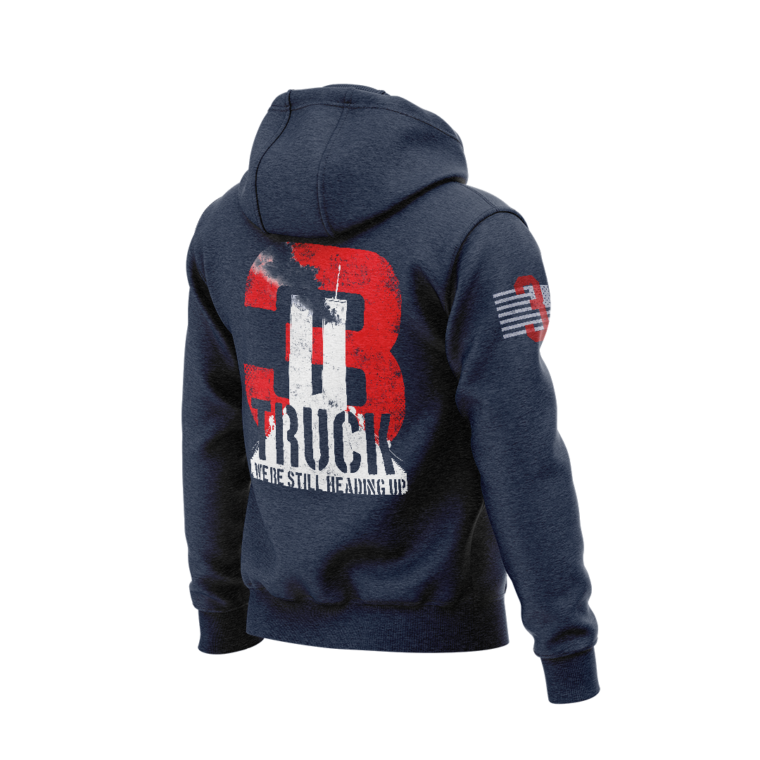 DIA Apparel DIA 3 Truck Still Heading Up - Always Hoodie featuring bold "3 TRUCK" text and American flag design on navy background
