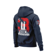 DIA Apparel DIA 3 Truck Still Heading Up - Always Hoodie featuring bold "3 TRUCK" text and American flag design on navy background