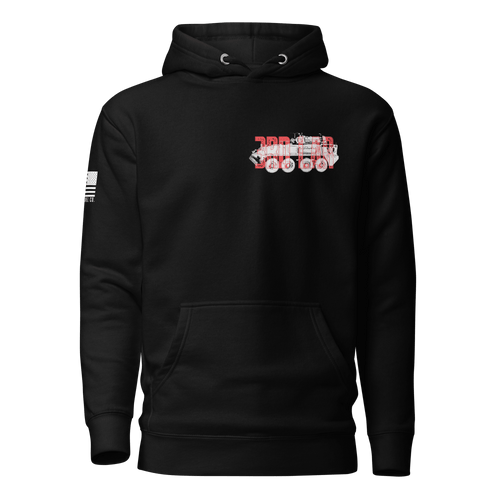 Black hoodie featuring a red and white 3rd LAR vehicle graphic and an American flag on the sleeve.