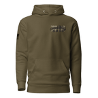 Military green hoodie featuring a tan 3rd LAR vehicle graphic and an American flag on the sleeve.