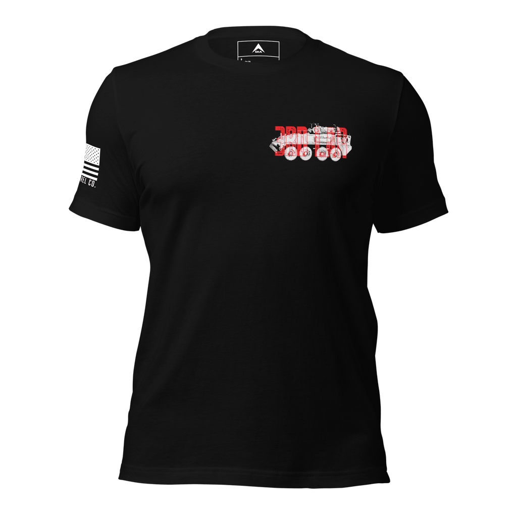Black t-shirt featuring a red and white 3rd LAR vehicle graphic and an American flag on the sleeve.