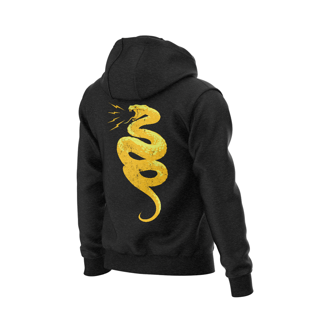 DIA Apparel Don't Tread On Me Hoodie featuring a yellow snake graphic on the back