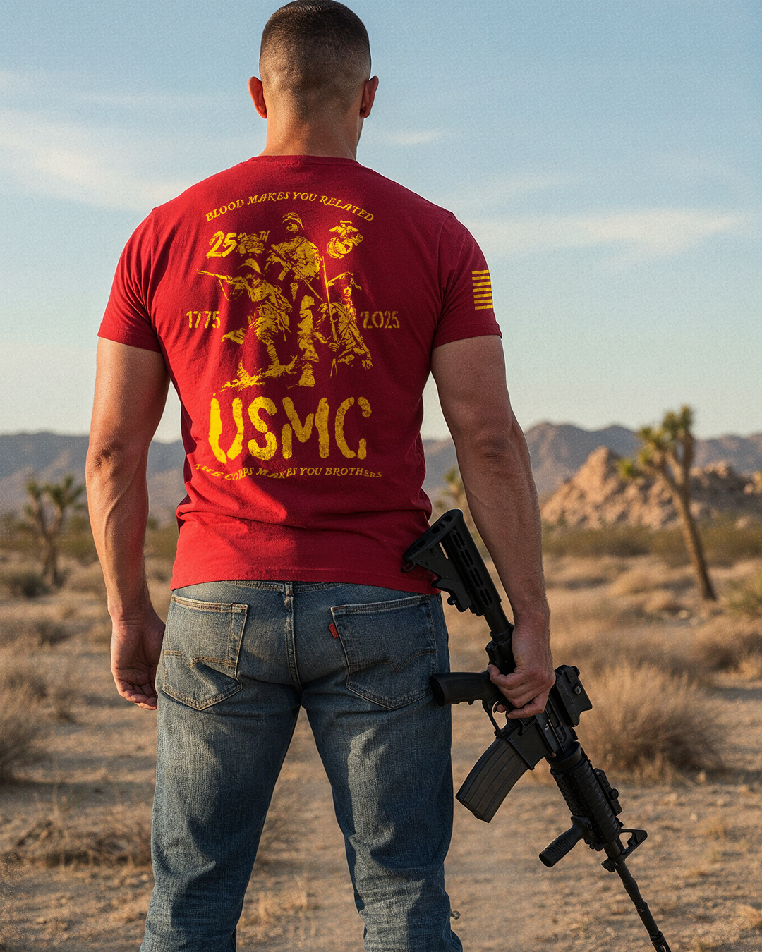 USMC Marines 250th Birthday Moto T-Shirt