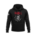 Black hoodie with front "KABUL 13" graphic circled by stars and an American flag patch on the right sleeve.