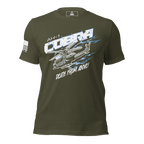 Military green t-shirt featuring an AH-1 Cobra graphic and an American flag on the sleeve.
