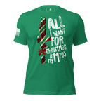 Bright green t-shirt featuring a festive M203 rifle graphic and a white American flag on the sleeve.