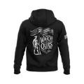 Black hoodie featuring back graphic with a Minute Man soldier, "THE WATCH IS OURS 1776-2026" text, and American flag sleeve patch.