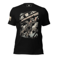 Black t-shirt with a Captain John Ripley graphic on a bridge, with stars overlay and an American flag patch on right sleeve.