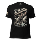 Black t-shirt with a Captain John Ripley graphic on a bridge, with stars overlay and an American flag patch on right sleeve.