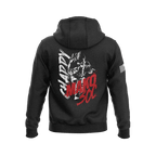 Black hoodie showcasing back graphic with white "CHAPPY" text, red "MAKO 30C" lettering, soldier illustration, and sleeve flag.