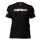 Black t-shirt, front view, featuring a white Coastie chest graphic, Coast Guard emblem, and DIA logo.