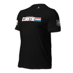 Black t-shirt, angled right, featuring a white Coastie chest graphic and Coast Guard emblem.