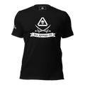 Front view of a black t-shirt featuring a pirate DIA logo and a banner with "DIA APPAREL CO." text.