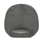 Charcoal grey distressed cap, back view, featuring a matching adjustable strap and visible stitching on the crown.