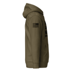 Black hoodie featuring "GRUNT JARHEAD WARRIOR" text, with an American flag on the sleeve.