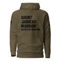 Army green hoodie featuring "GRUNT JARHEAD WARRIOR" text, with a DIA logo and American flag on the sleeve.