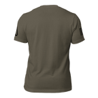 Army green t-shirt, back view, featuring a black DIA logo on the left sleeve and an American flag on the right.
