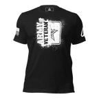 Black t-shirt featuring a white "ARMY VETERAN" chest graphic, an American flag, and a DIA logo on the sleeves.