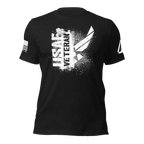 Black t-shirt featuring a white "USAF VETERAN" chest graphic, an American flag, and a DIA logo on the sleeves.
