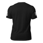 Black t-shirt, back view, featuring a white DIA logo on the left sleeve and an American flag on the right.