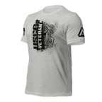 Athletic Heather t-shirt, angled right, featuring a black "USCG VETERAN" chest graphic and DIA logo on the sleeve.