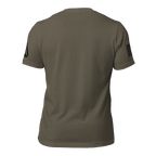 Army green t-shirt, back view, featuring a black DIA logo on the left sleeve and an American flag on the right.