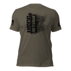 Army green t-shirt featuring a black "USCG VETERAN" chest graphic, an American flag, and a DIA logo on the sleeves.