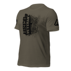 Army green t-shirt, view angled right, featuring a black "USCG VETERAN" chest graphic and DIA logo on the sleeve.