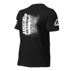 Black t-shirt, three-quarter view angled right, featuring a white "USCG VETERAN" chest graphic and DIA logo on the sleeve.