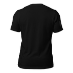 Black t-shirt shown from the back, featuring an American flag on the sleeve.