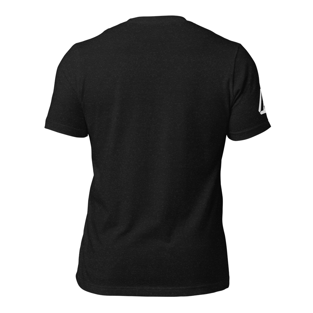 Black t-shirt, back view, showing a clean, unprinted surface and a small white DIA logo on the right sleeve.