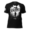 Black t-shirt featuring a "Forever Remember the Fallen" skull and soldier graphic and a white American flag.