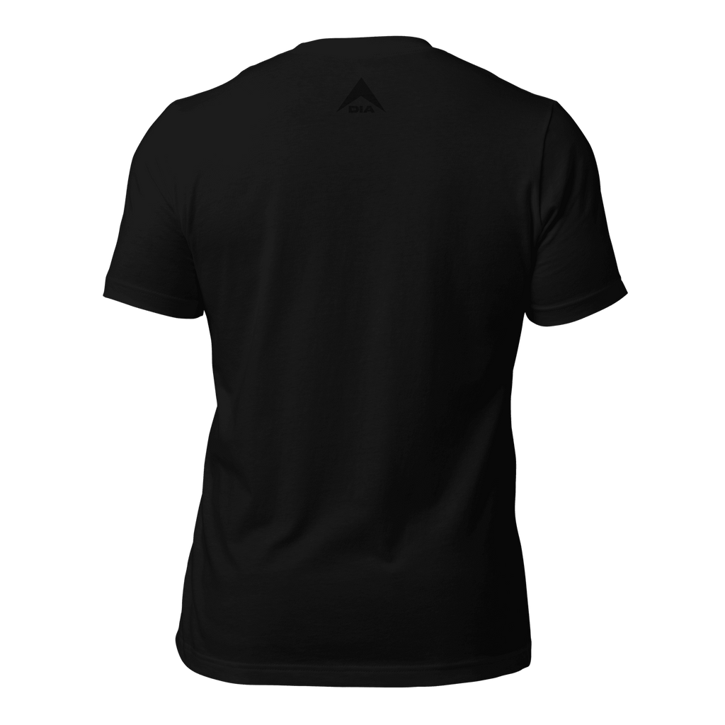 Black t-shirt shown from a straight back view, featuring a black DIA logo centered below the collar.