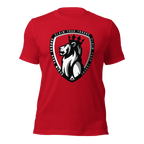Red shirt with a lion crest with "CLAIM YOUR THRONE" text, showcasing a DIA logo.