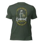 Heather forrest green t-shirt with a bear graphic and "STAND FOR SOMETHING" text in a front view.