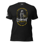 Black t-shirt, front view, featuring a standing bear graphic with the text "STAND FOR SOMETHING" and a DIA logo.