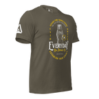 Army green t-shirt, three-quarter view angled to the left, featuring a bear graphic and a DIA logo.