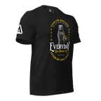 Black heather t-shirt, three-quarter view angled to the left, featuring a bear graphic and a DIA logo.