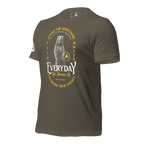 Army green t-shirt with a standing bear graphic and "EVERYDAY" text in a three-quarter view angled to the right.