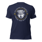 Heather midnight navy wolf graphic t-shirt featuring "No Excuses. No Regrets" and "Embrace Your Greatness" text.