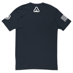 Navy t-shirt back view, featuring a white DIA logo below the collar, with star and flag sleeve graphics.