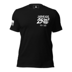 Black t-shirt featuring a white "Jarheads 250th" bulldog graphic and an American flag on the sleeve.