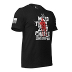 Black t-shirt, angled toward the left, with "MAKO THREE ZERO CHARLIE" text, and American flag graphic.