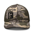 Olive/Camo Abbey Gate Trucker Hat front displaying Kabul13 embroidered patch and structured crown