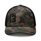 Black/Camo Abbey Gate Trucker Hat front with Kabul13 embroidered patch on crown
